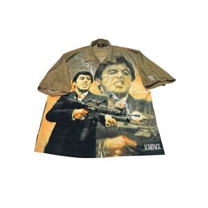 VTG Scarface Tony Montana Dragonfly Shirt Men's AOP Embroidered Button Up XXXL